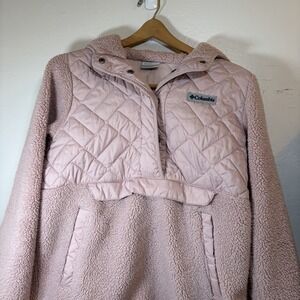 Columbia Women's Pink Solid Fleece Quilted Hooded Pullover Jacket Size M